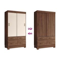 Guarda Roupa 2 Portas De Correr E 4 Gavetas Briz Be25 Branco/Rosa - Henn