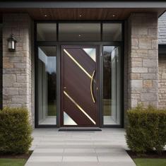 Porta De Aluminio Lambril 210x90cm Com Puxador Super Oasis Brimak Marrom Corten Dourado