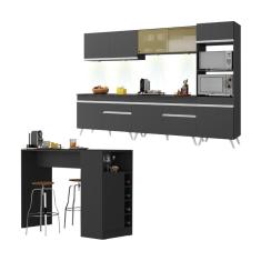 Armário De Cozinha Completa Com Bancada Americana Veneza Multimóveis Mp2199 Preto/branco Preto/branco