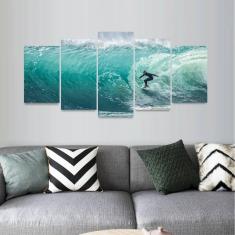 Quadro Mosaico Onda Mar Surf 5 Peças Decorativo