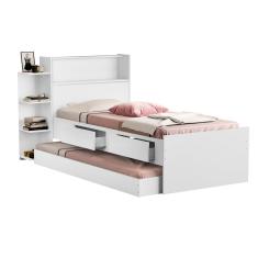 cama solteira com bau + cama auxiliar Isa na cor branca