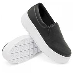 Tênis Feminino Slip On Sola Borracha Calce Fácil Zíper Lateral-Feminino