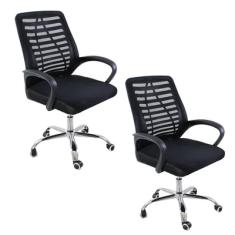 Kit 2 Cadeiras De Escritório Esteirinha Mesh, Ergonômica, Preto