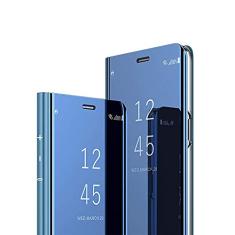 C-Super Mall Capa para Xiaomi Redmi Note 10 4G/Redmi Note 10s, Capa Transparente de Cristal Brilhante Flip Dobrável Capa Protetora de Suporte, Azul