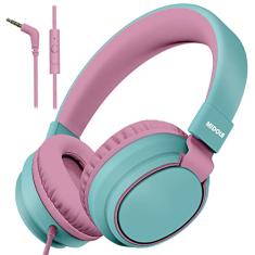 MIDOLA Fone de ouvido infantil Volume Limited 85/110dB Over-Ear/On-Ear com proteção contra ruído sonoro dobrável com cabo auxiliar embutido de 3,5 mm com microfone para crianças, escola, celular,