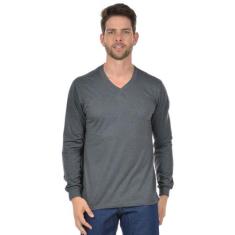 Camiseta Decote V Manga Longa Fenomenal, Preto mescla, G