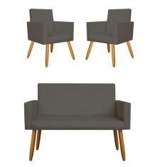 Kit Sofá Namoradeira + 2 Poltrona Decorativa Tecido material sintético