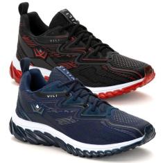 2 Pares Tênis Esportivo Masculino Olimp para Academia Vili, Marinho, P