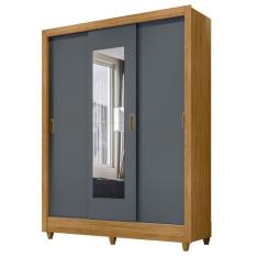 Guarda Roupa 3 Portas Deslizantes com Espelho Bolívia Freijó Cinza 981