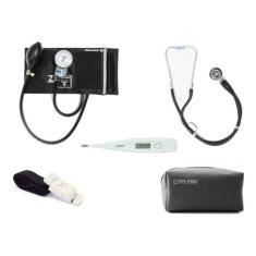 Kit Esfigmomanometro + Estetoscopio Duplo + Termometro Pamed,  Preto