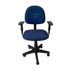 Cadeira executiva giratoria com braço de regulagem de altura  e pistão a gás  com base de ferro tecido azul