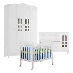 Quarto de Bebê New Selena 4 Portas com Berço Lila e Cômoda Gran Selena Branco Brilho – Carolina Móveis