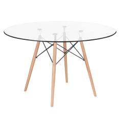 Mesa De Jantar Redonda Eames Eiffel Com Tampo De Vidro 120 Cm Incolor