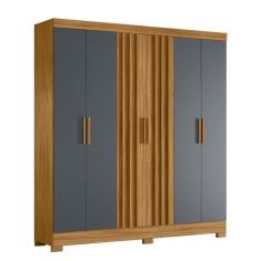 Guarda Roupas Casal Ripado 6 Portas 2 Gavetas Valença Freijó/Cinza Mov