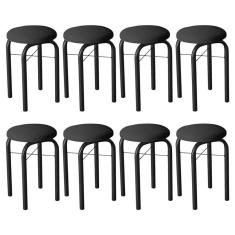Kit 8 Banquetas Baixas Para Cozinha Em Aço Manu Sintético I01 Preto - Mpozenato