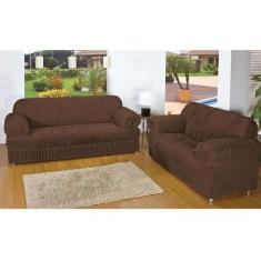Capa De Sofa 2 E 3 Lugares 21 Elastico - Lu Enxovais, Marrom-escuro