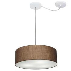 Lustre Pendente Cilíndrico Com Desvio De Centro Vivare Md-4255 Cúpula Em Tecido 40x15cm - Bivolt Café 127/220v