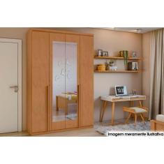 Guarda Roupa 4 Portas E 2 Gavetas C/ Espelho Alonzo New Amendoa Clean - Lopas