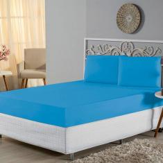 Jogo de Lençol Queen Malha 100% Algodão 3 Peças - Turquesa