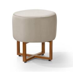 Puff Banqueta Para Penteadeira Com Pes de Ferro Cobre Veludo Bege