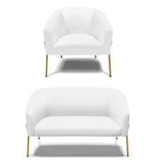 Sofá Namoradeira E Poltrona Pé De Ferro Dourado Stella Corino D03 - D`rossi Cor Branco