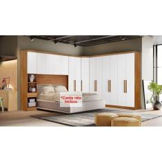 Quarto Modulado Rizon 5 Peças (1 Armário Ponte + 1 Closet + 2 Guarda Roupas + 1 Complemento) QC201 Freijo Cumaru c/ Fendi