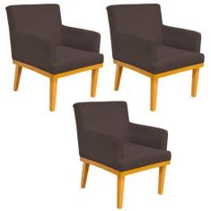 Kit 03 Poltronas Decorativa Para Sala de Estar Base Mel Beatriz W01 Su