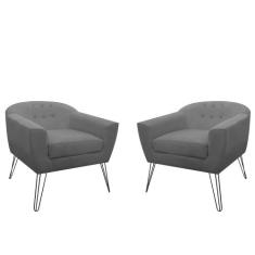 Kit 02 Poltronas Decorativas Jolly Pés Aramado Suede Cinza - DS Estofa