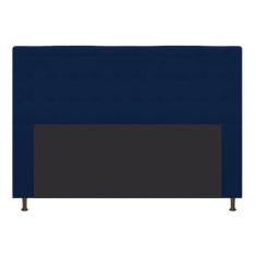 Cabeceira Estofada Dama 195 cm King Size Com Botonê Suede Azul Marinho