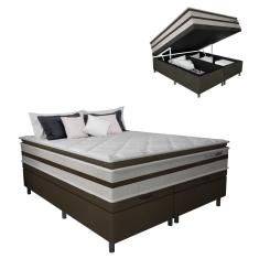 Cama Box Baú Casal King Gazin Colchão Molas Ensacadas Pillow Top Love Story 193x203x71cm Branco