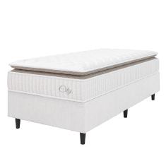 Cama Box Colchão Solteiro Molas Ensacadas City Pillow Top 88x188x61cm Linho Branco / Bege Hellen - Suporta até 110kg por Pessoa