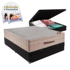 Cama Box Baú Preto E Colchão Airtech Ortobom Casal