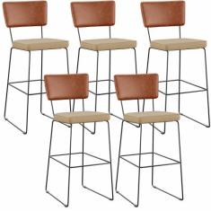 Kit 05 Banquetas Altas Sala Jantar Fixa Allana L02 material sintético 