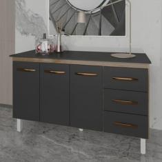 Balcão Gabinete Armário Cozinha Carine Savana Preto com Tampo Tampão 1