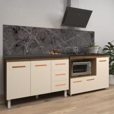 Armário Cozinha Balcão Gabinete de Pia 120 cm Bruna e Balcão Alana par