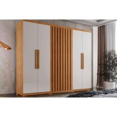 Guarda Roupa Solteiro Cairo 4 Portas de Bater 2 Gavetas MDF Naturale-Off White Móveis Rufato