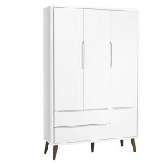 Guarda Roupa Infantil Theo 3 Portas 2 Gavetas Branco Acetinado com Pés Amadeirado Reller Móveis
