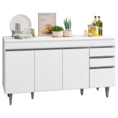 Balcão Gabinete de Pia com Tampo 150cm 4 Portas 2 Gavetas Marrocos Branco - Lumil