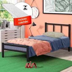 Cama De Ferro Tubular Com Colchão Solteiro 78 Resistente Laís Preto Primoart
