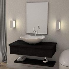 Conjunto Bancada para Banheiro com Cuba Abaulada L42 e Prateleira Metrópole 805W Compace Preto Onix