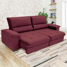 Sofá de 3 Lugares Linoforte Barcellos com 200 cm de Largura, Retrátil/Reclinável, com Revestimento em Tecido Suede