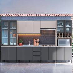 Cozinha Completa Cambará 16 Portas 3 Gavetas Fumê/Grafite - Quiditá Móveis