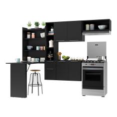 Armário de Cozinha Compacta Multimóveis Sofia FG2007 com Mesa Dobrável Preta