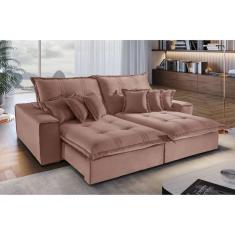 Sofá Retrátil Reclinável Luxo Halley  2.50m Molas Ensacadas Rosa