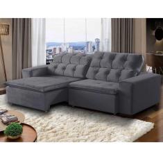 Sofá Retrátil Reclinável 6Lugares 2,9m Veludo Cinza Megasul