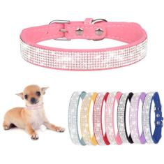Coleira de cachorro com strass para meninas e meninos, linda e cintilante, de camurça macia, linda e cintilante, coleiras de gato com diamantes de cristal para filhotes pequenos, médios e grandes, gatinhos, fêmeas e machos