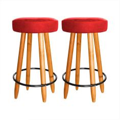 Kit 2 Banqueta 60 cm Média Cozinha Americana Balcão Vermelho