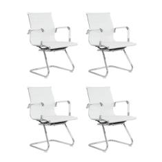 Kit com 4 Cadeiras Esteirinha Presidente Escritório Fixa Branco