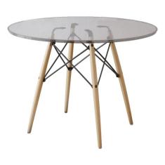 Mesa de Jantar Eiffel Redondo Tampo de Vidro 110cm - IRON WOOD, BRANCO