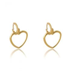 Brinco Argolinha Com Coração Médio Vazado Folheado [f027]